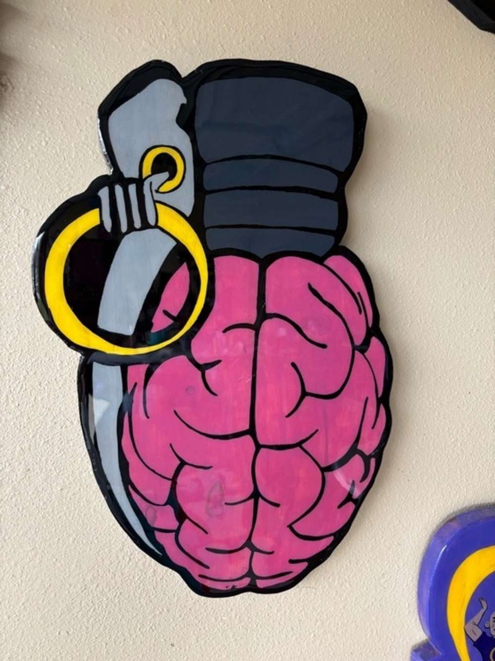 Custom Wood Art Pink Brain Grenade Wall Decor - Modern Pop Art Accent
